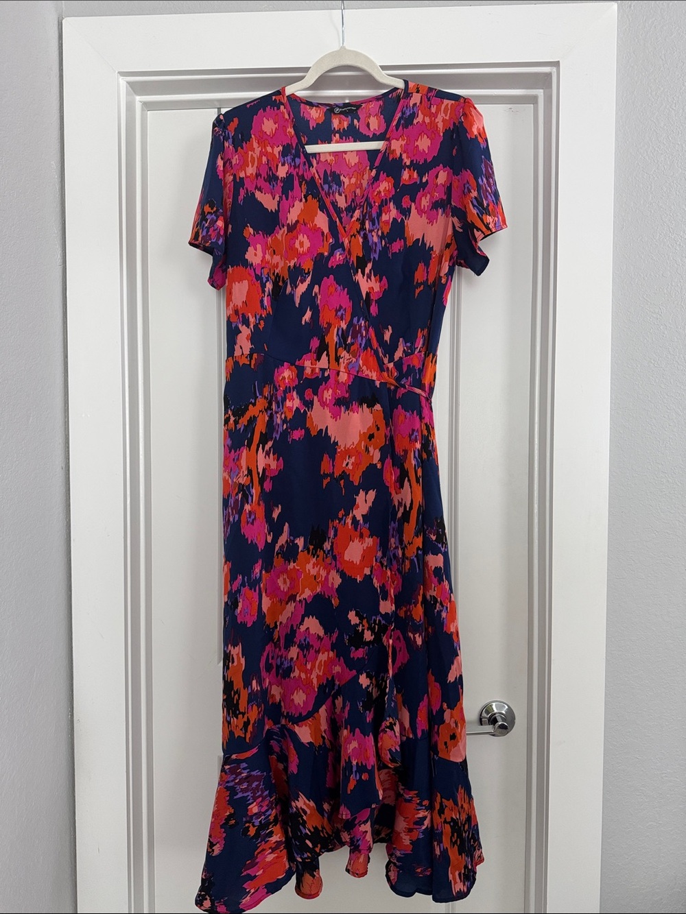 Navy Maxi Dress with Pink & Orange Floral Print